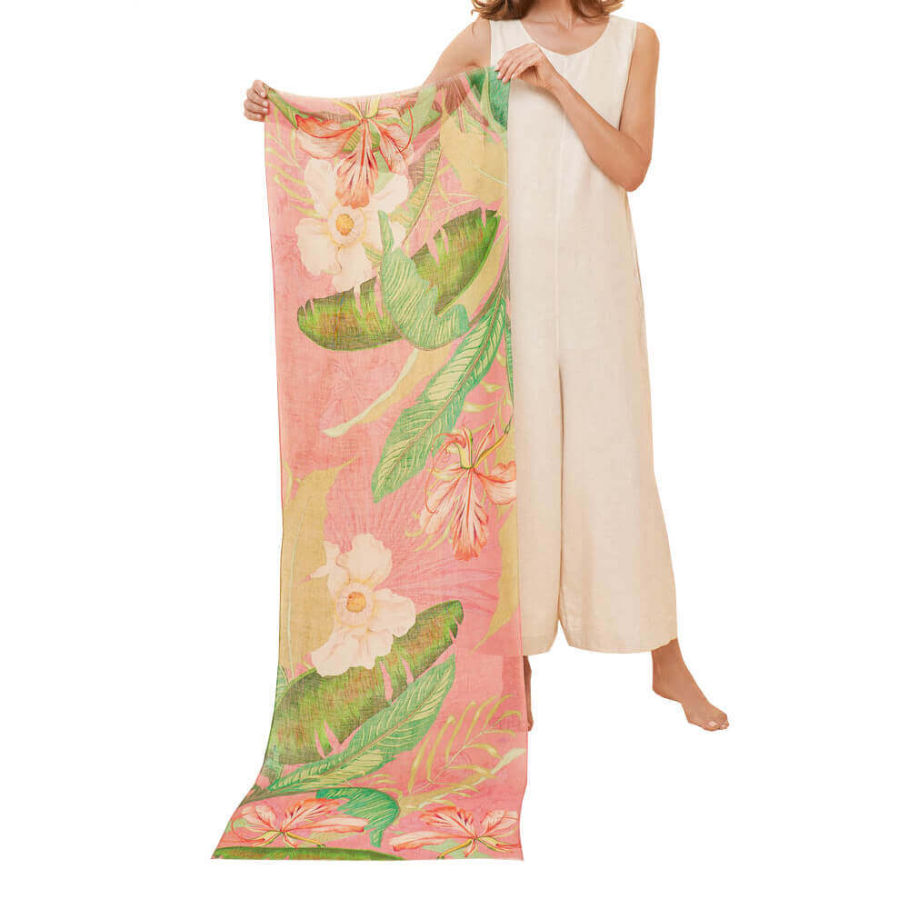 Powder Delicate Tropical Candy Linen Scarf